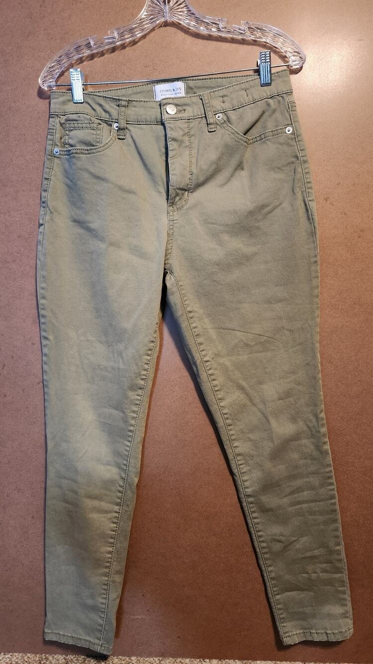 Crown & Ivy Women's Olive Green High Rise Skinny Jeans Pants Size 8R #682